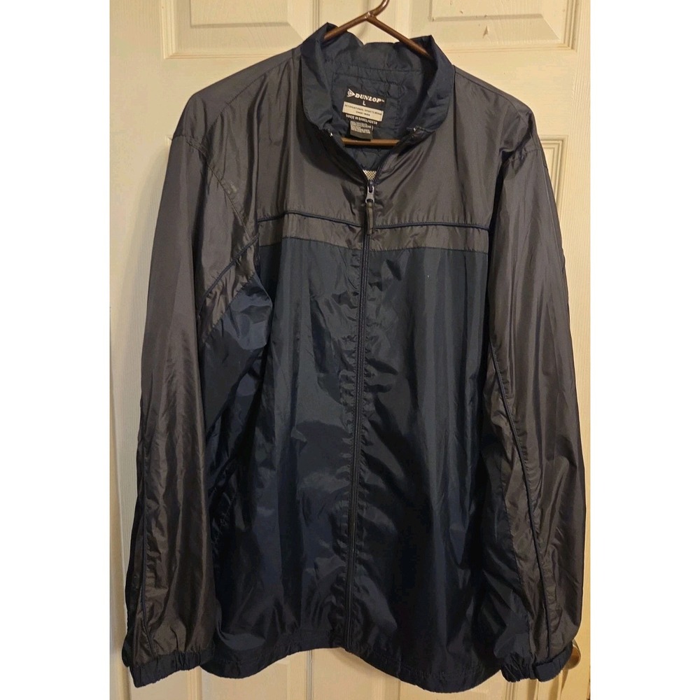 men's full-zip navy/charcoal-gray colorblocked Dunlop windbreaker jacket size L